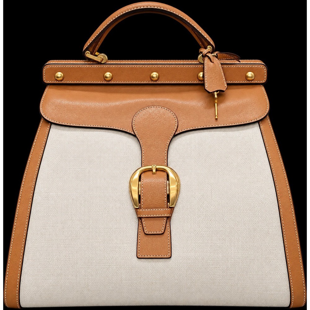 Gucci Vintage Rare Train Case Bag with Gold Hardware And Key Lock Leather Canvas